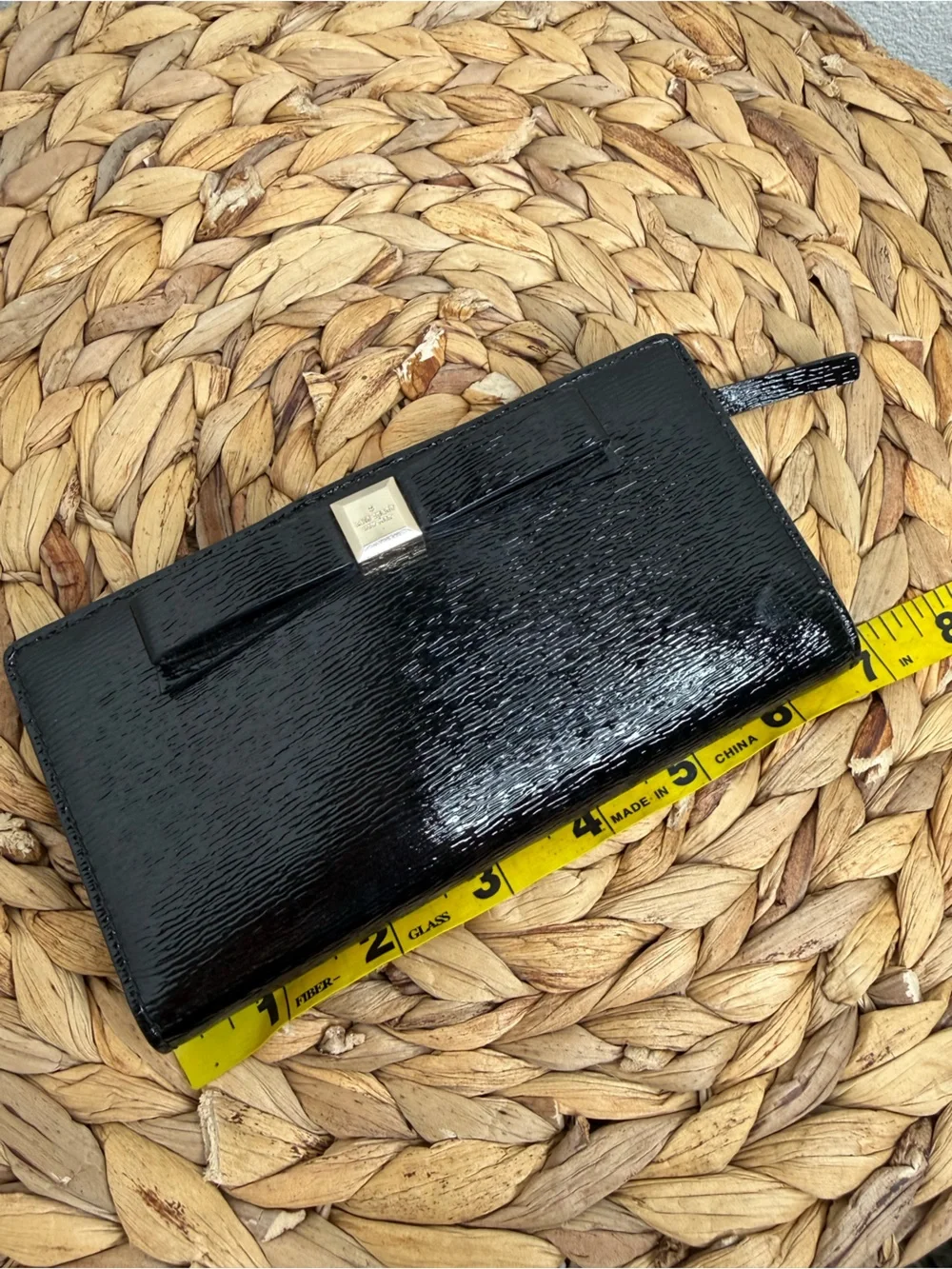 Kate Spade New York Wallet Beacon Court Black Patent Leather Bow Checkbook